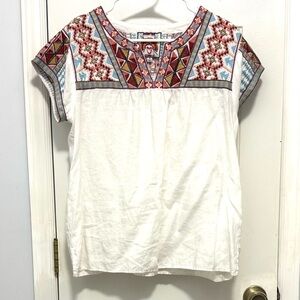 Johnny Was Ezra Embroidered Linen Top M